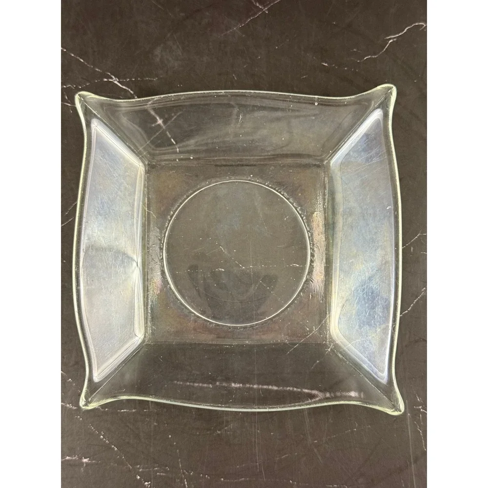 Vintage Clear Glass Square Ashtray Dish 5 3/4in Wide Rounded Edges